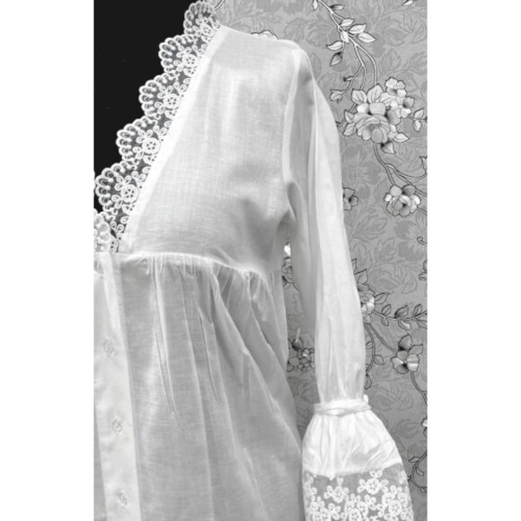 SoieRose Victorian White Cotton Nightgown with Lace Trim – SR-1227 - Picture 5 of 9